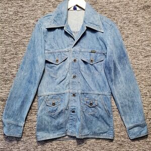 Vintage 70s‎ Wrangler Denim Safari Jacket Made in USA Small Bush Chore Coat 1776